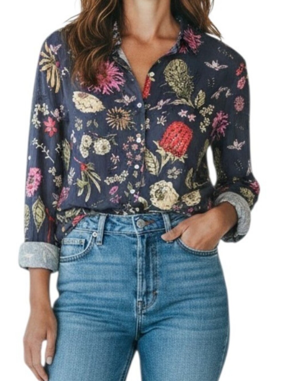 Cino Navy Floral Button Down Shirt